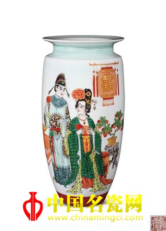 景德鎮(zhèn)陶瓷藝術(shù)家 戴榮華 《紅葉題詩》古彩瓷瓶