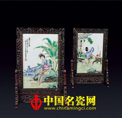 民國 王大凡粉彩人物瓷板
