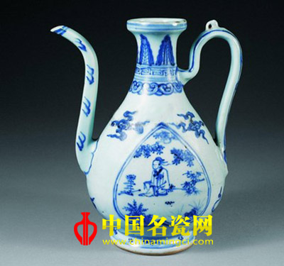 明天順 青花人物執(zhí)壺