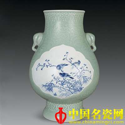 青花花鳥紋象耳尊