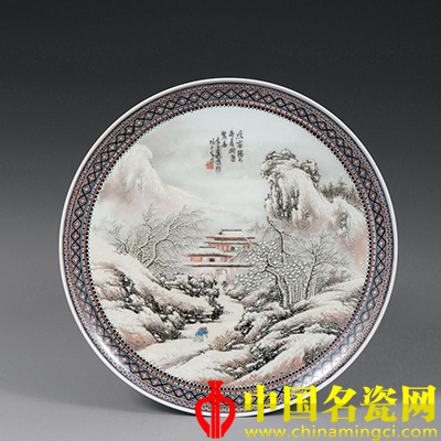 雪夜驚春 粉彩瓷盤