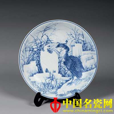 雙禽圖 青花淺刻瓷盤(pán)