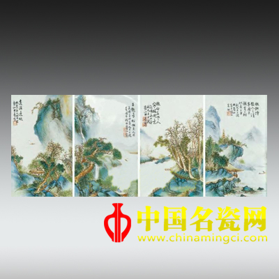 荷花翠鳥四條屏