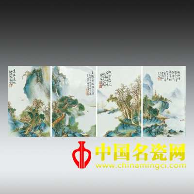 荷花翠鳥四條屏