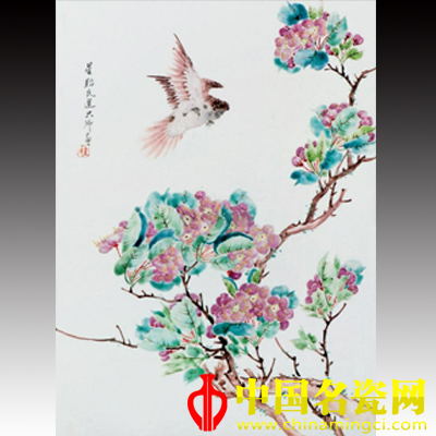 鳥語花香 淺絳彩瓷板