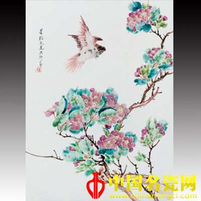 鳥語花香 淺絳彩瓷板