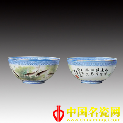 魚藻圖 粉彩薄胎瓷碗