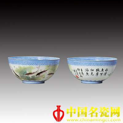 魚藻圖 粉彩薄胎瓷碗