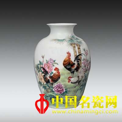 江金承 三雄圖 粉彩瓷瓶