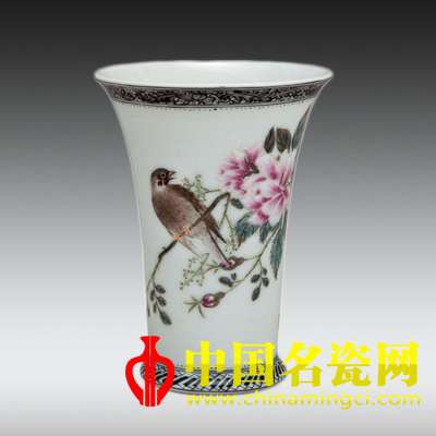 畢伯濤繪粉彩花鳥花插