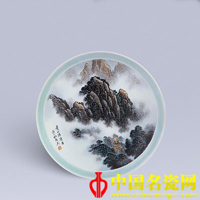 張松茂 粉彩黃山清涼臺(tái)瓷盤