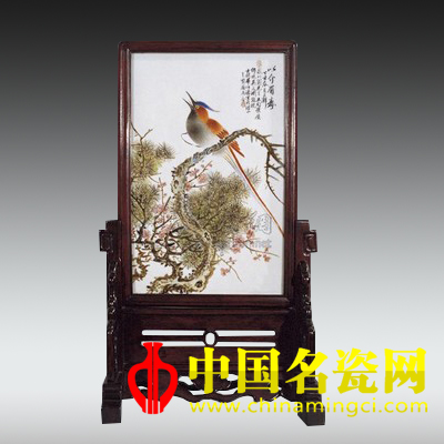 畢伯濤繪粉彩花鳥(niǎo)插屏