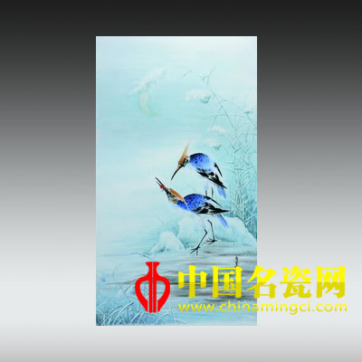 粉彩“雙鷺圖”瓷板