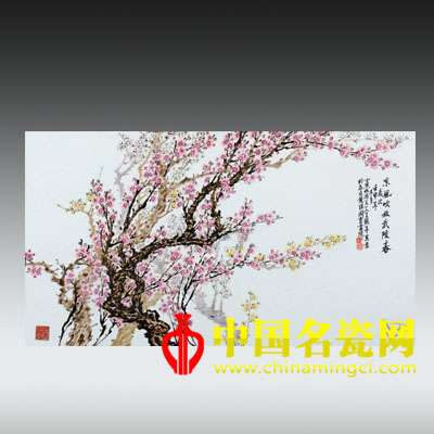 粉彩“東風(fēng)吹放武陵春”瓷板