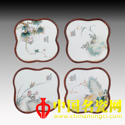 劉雨岑粉彩草蟲瓷板 （四件）