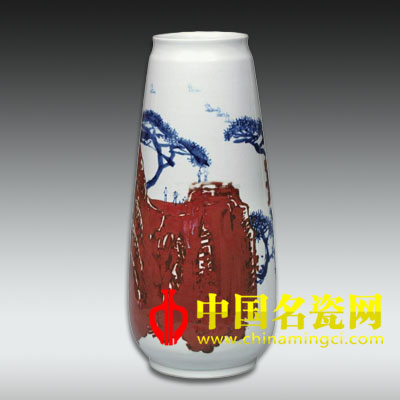 青花釉里紅“輕舟已過萬重山”瓶