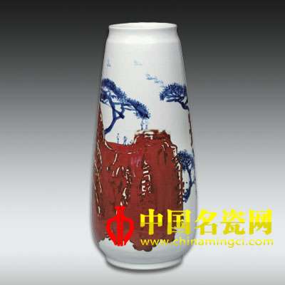 青花釉里紅“輕舟已過萬重山”瓶