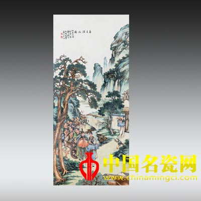 禹王治水圖 粉彩瓷板