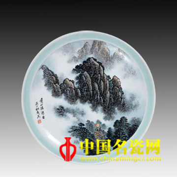 張松茂 新彩 黃山清涼臺 瓷盤
