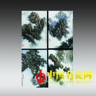 粉彩“黃山擷影”瓷板（四件）