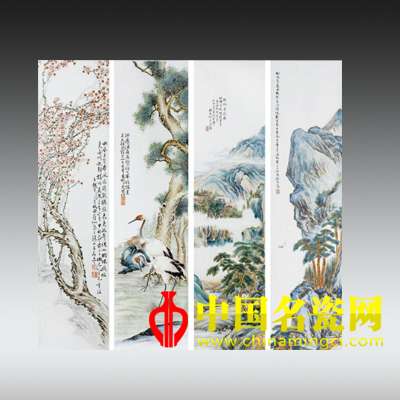 山水花鳥長條掛屏
