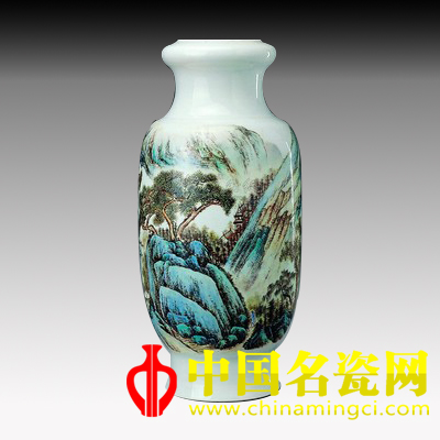 徐仲南粉彩山水圖瓶