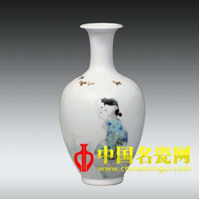 釉上彩“天高任鳥飛”瓶