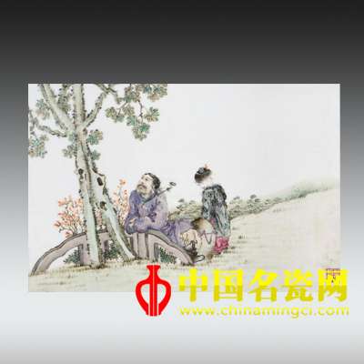 醉酒圖 粉彩瓷板掛屏