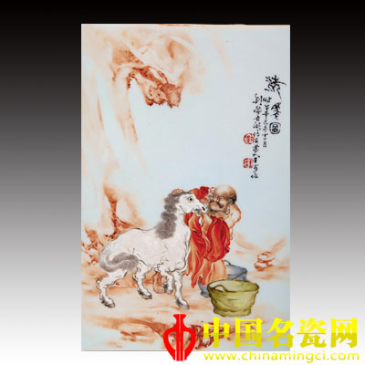 洗馬圖瓷板