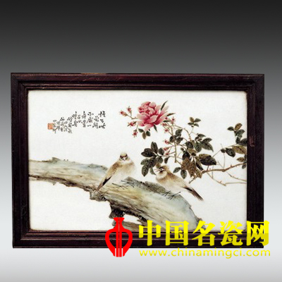 粉彩畢伯濤繪花鳥圖瓷板