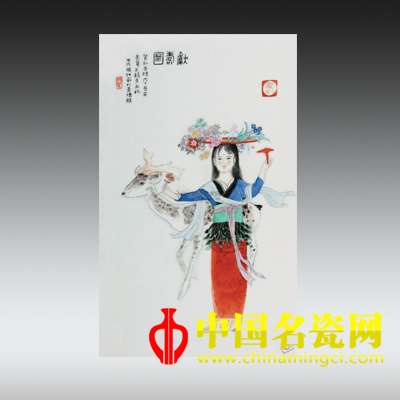 王錫良 粉彩“獻(xiàn)壽圖”瓷板
