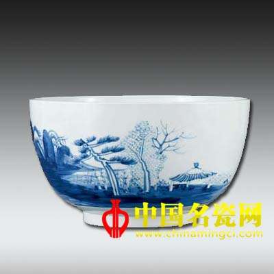 晴江獨(dú)釣 青花瓷碗