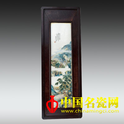 粉彩山水掛屏