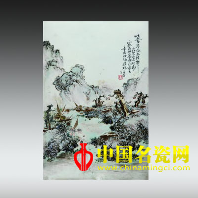 淺絳彩山水瓷板