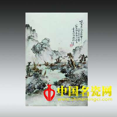 淺絳彩山水瓷板