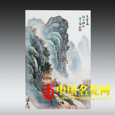 漁夫圖 粉彩瓷板