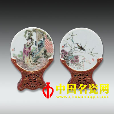 粉彩雙面瓷板插屏