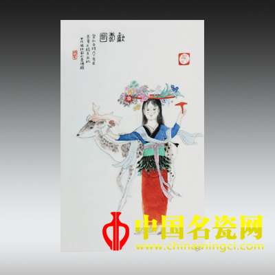 獻(xiàn)壽圖 粉彩瓷板
