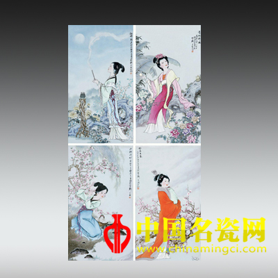 四美人圖 粉彩瓷板