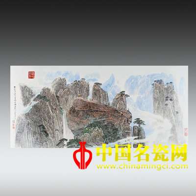 黃山四千仞 粉彩瓷板