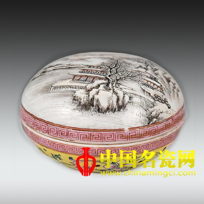 粉彩雪景微書印泥盒