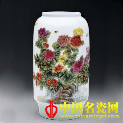 徐亞鳳 秋菊 粉彩瓷瓶 