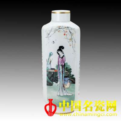 戴榮華 湖光秋月 粉彩瓷瓶