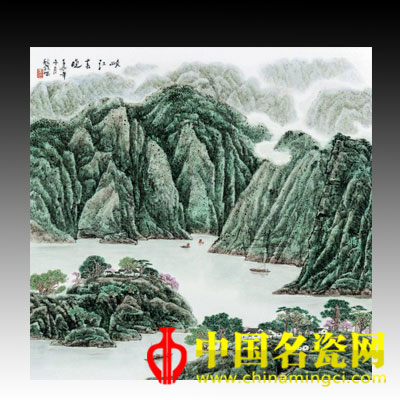 王秋霞 峽江春曉 粉彩瓷板