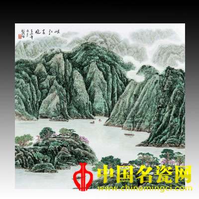王秋霞 峽江春曉 粉彩瓷板