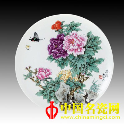 何叔水 春暉 粉彩瓷盤