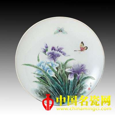 徐亞鳳 蝶戀花 粉彩瓷盤