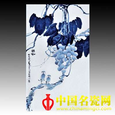 黃賣九 秋酣·青花瓷板