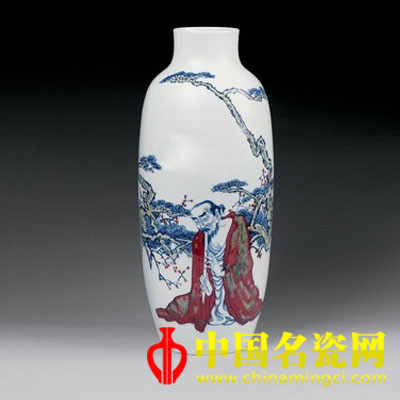 張景輝 松下高士 青花釉里紅瓷瓶