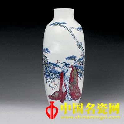 張景輝 松下高士 青花釉里紅瓷瓶